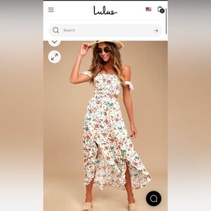 LUSH- Easy on the Eyes Cream Floral Print Off-the-Shoulder Maxi Dress